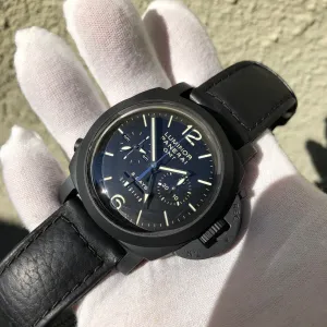 Panerai Luminor PAM 317 Monopulsante 1950 8 Days Chronograph GMT Wristwatch Box Papers