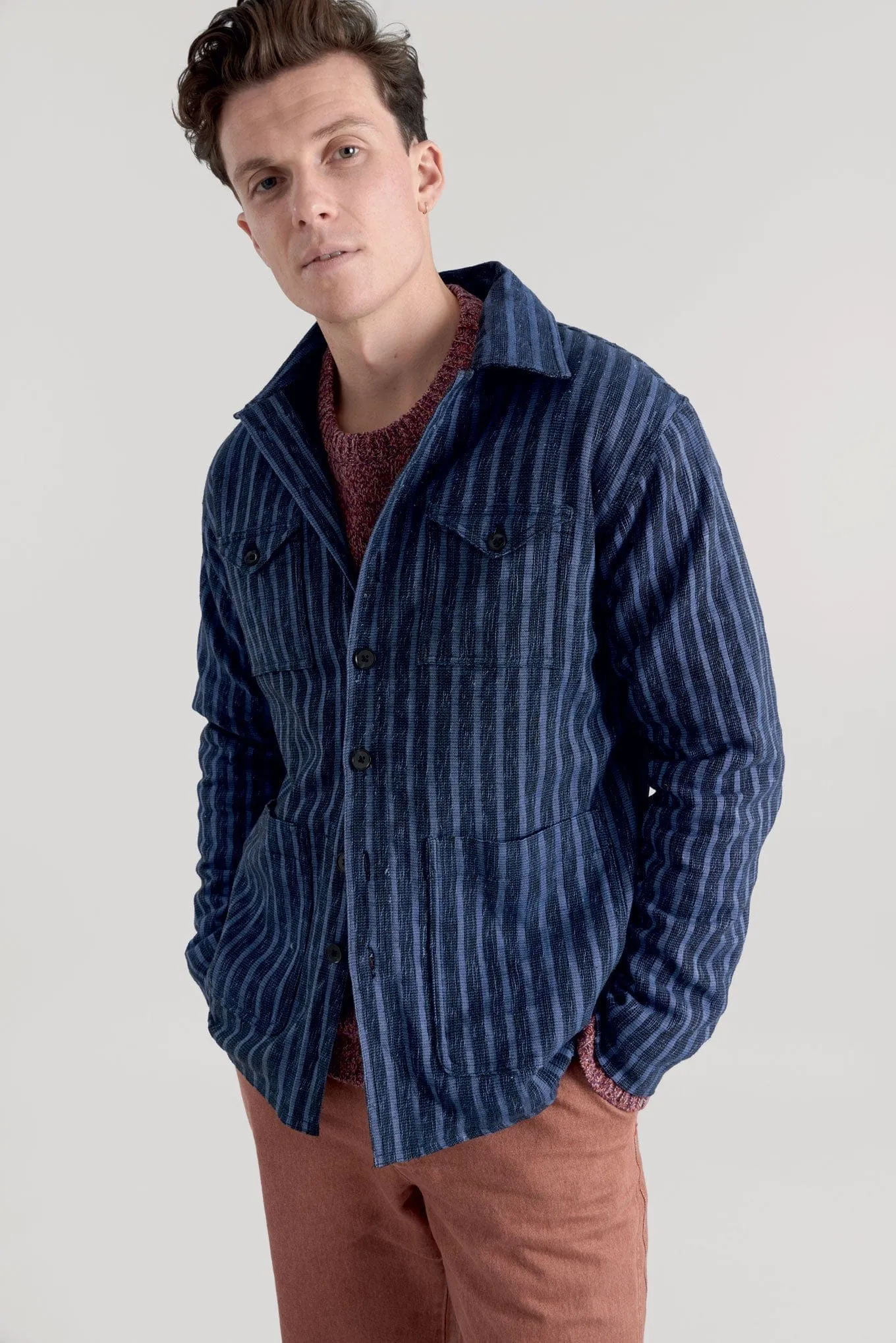 Piet Men's Handwoven Cotton Jacket | Blue