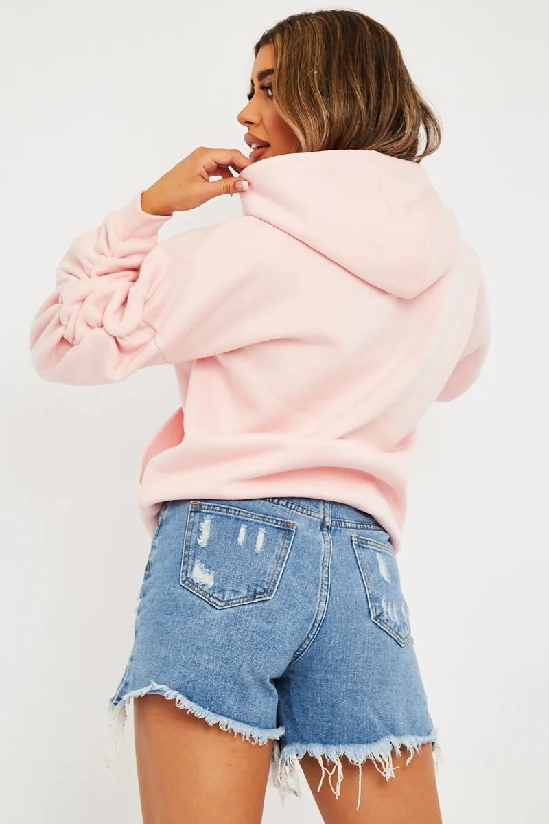 Pink Ruched Sleeve Oversized Hoodie - Dezi