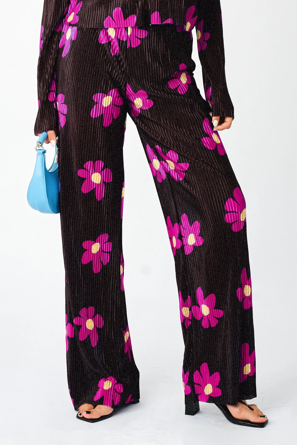 Plisse Solid Pleat Floral Print Open Collar Shirt