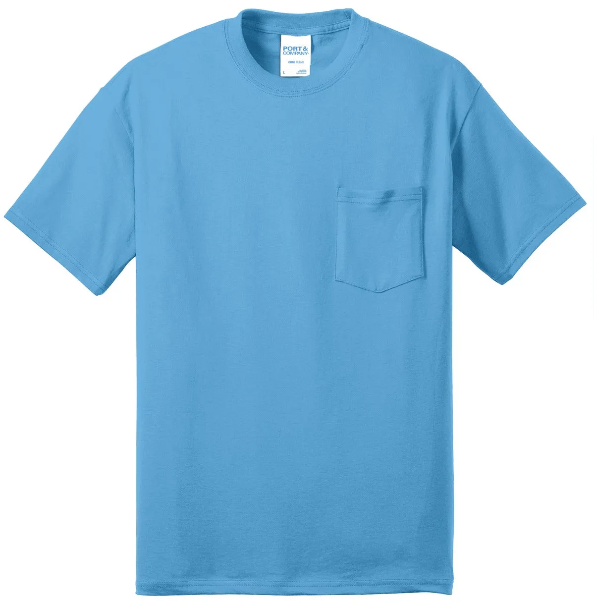 Port & Company Core Blend Pocket Tee. PC55P Aquatic Blue