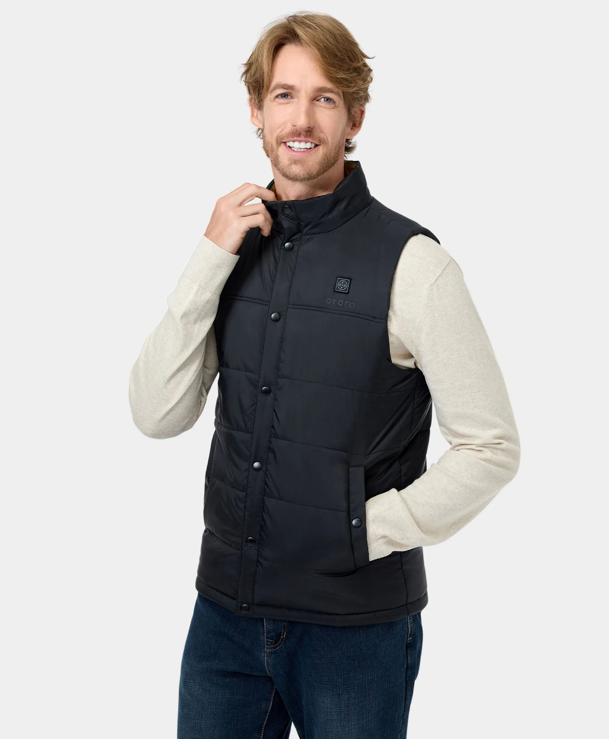 PuffLyte™ Men's Heated Lightweight Vest - Black / Khaki