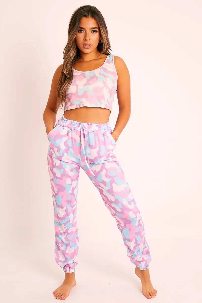 Purple Camo Crop Top Joggers Co-ord - Charna