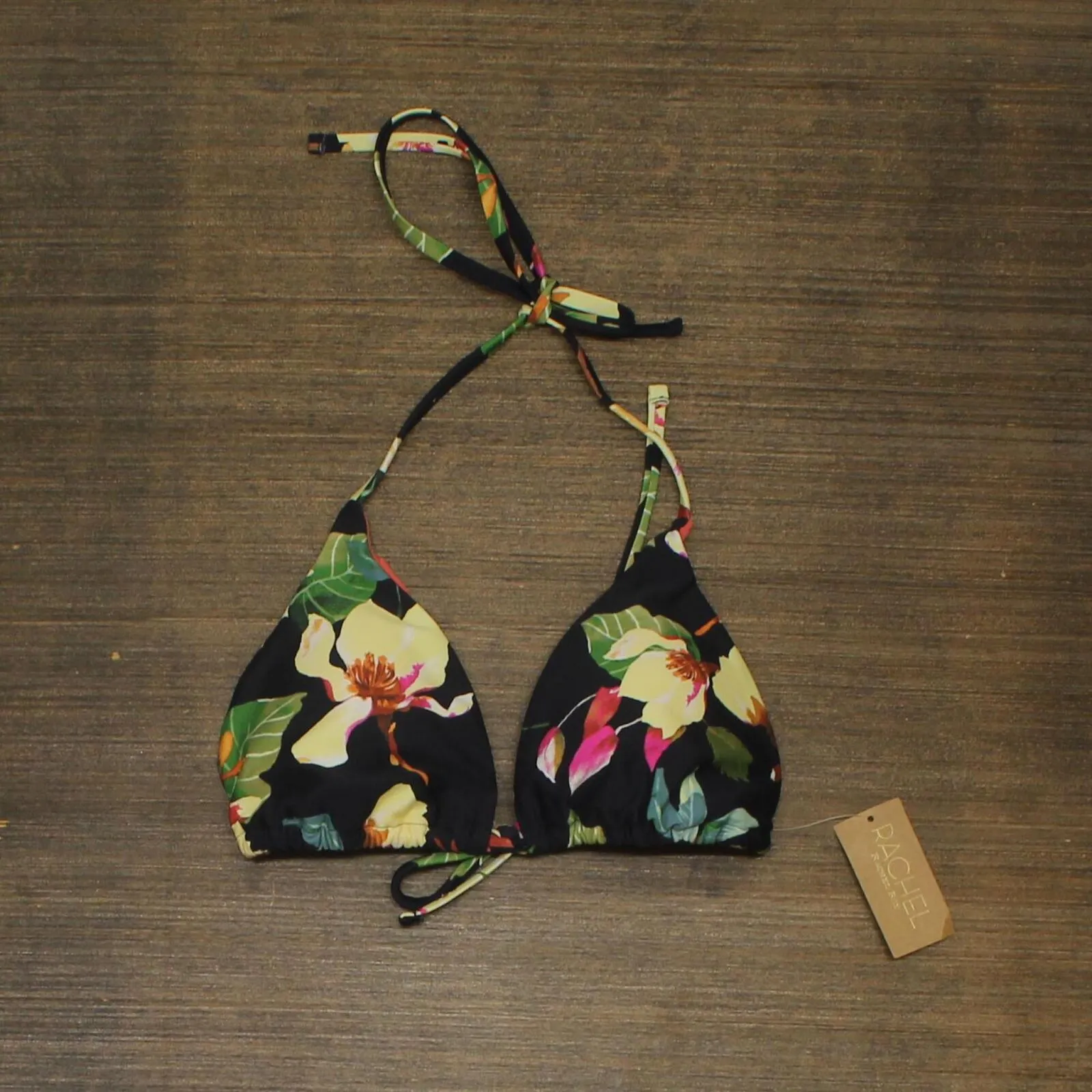 Rachel Rachel Roy Standard Swim Top with Shoulder Flat Magnolias Black Multi M