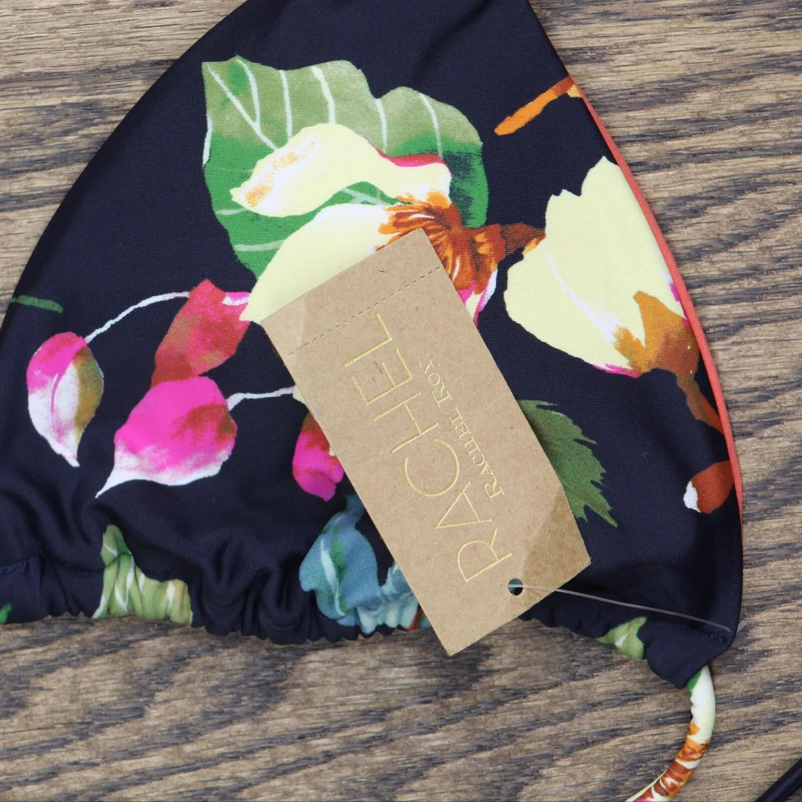 Rachel Rachel Roy Standard Swim Top with Shoulder Flat Magnolias Black Multi M