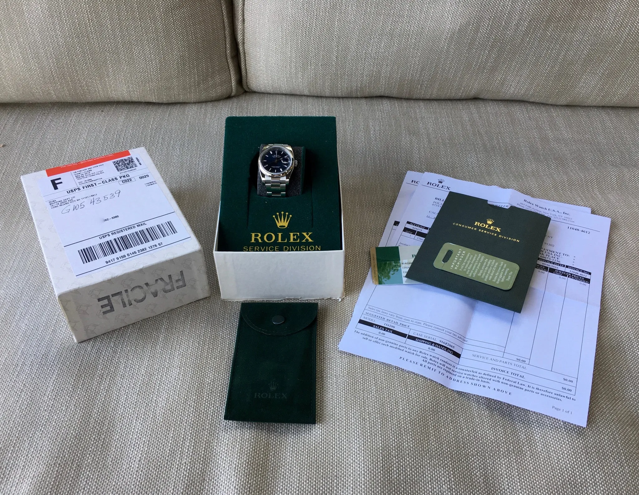 Rolex Datejust 116200 Blue Stick 36mm Oyster Stainless Steel Wristwatch