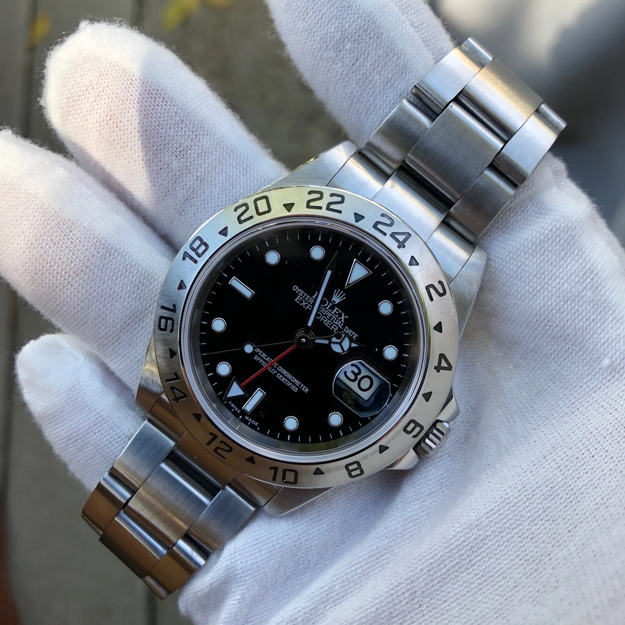 Rolex Explorer II 16570 Black Stainless Steel GMT Oyster Z Serial Wristwatch Box & Papers Circa 2006