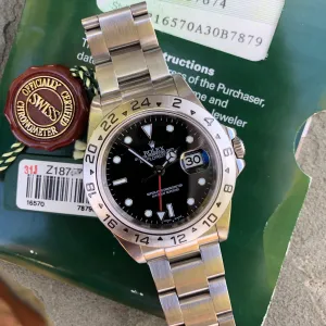 Rolex Explorer II 16570 Black Stainless Steel GMT Oyster Z Serial Wristwatch Box & Papers Circa 2006
