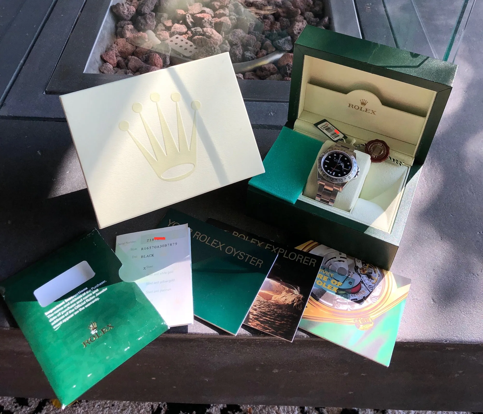 Rolex Explorer II 16570 Black Stainless Steel GMT Oyster Z Serial Wristwatch Box & Papers Circa 2006