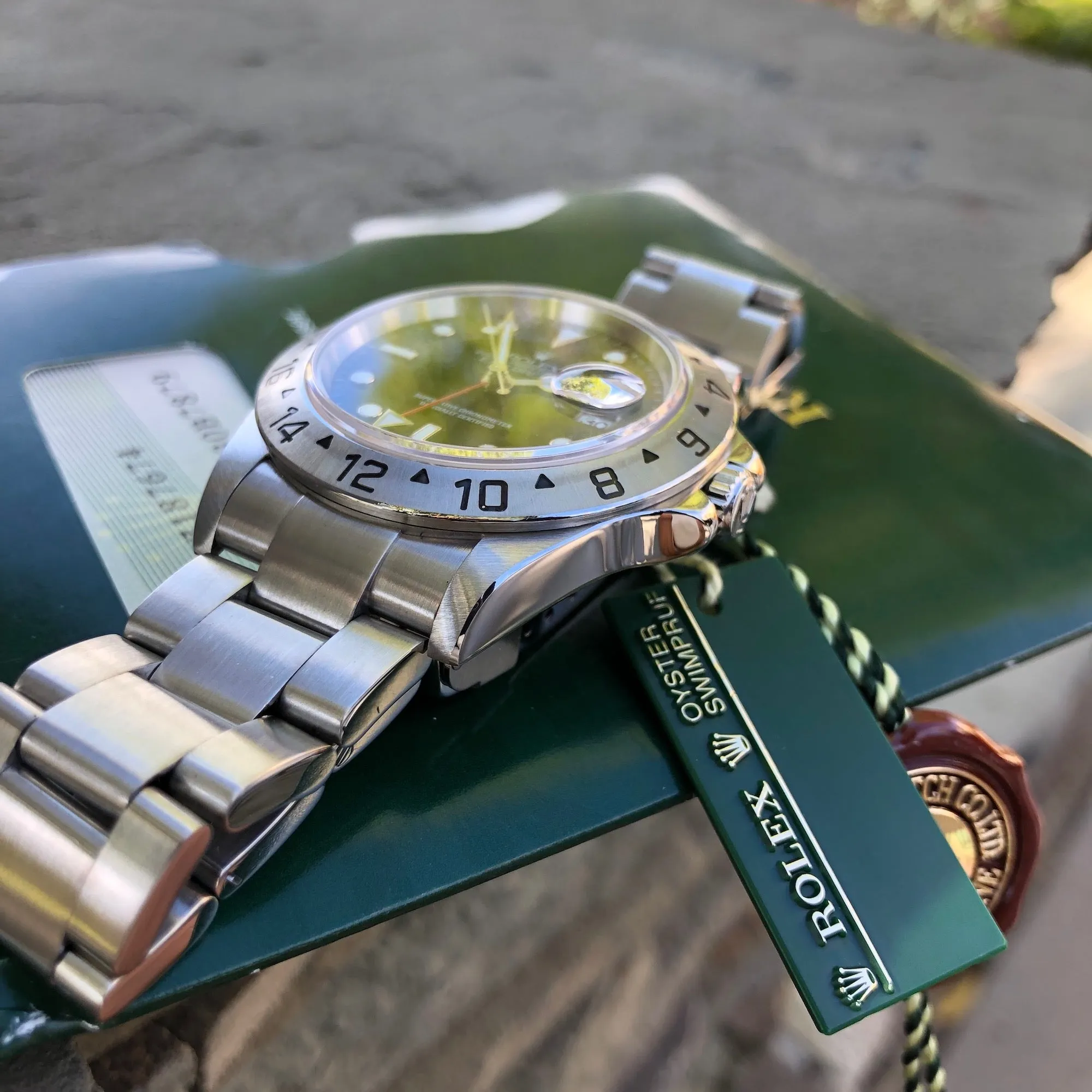 Rolex Explorer II 16570 Black Stainless Steel GMT Oyster Z Serial Wristwatch Box & Papers Circa 2006