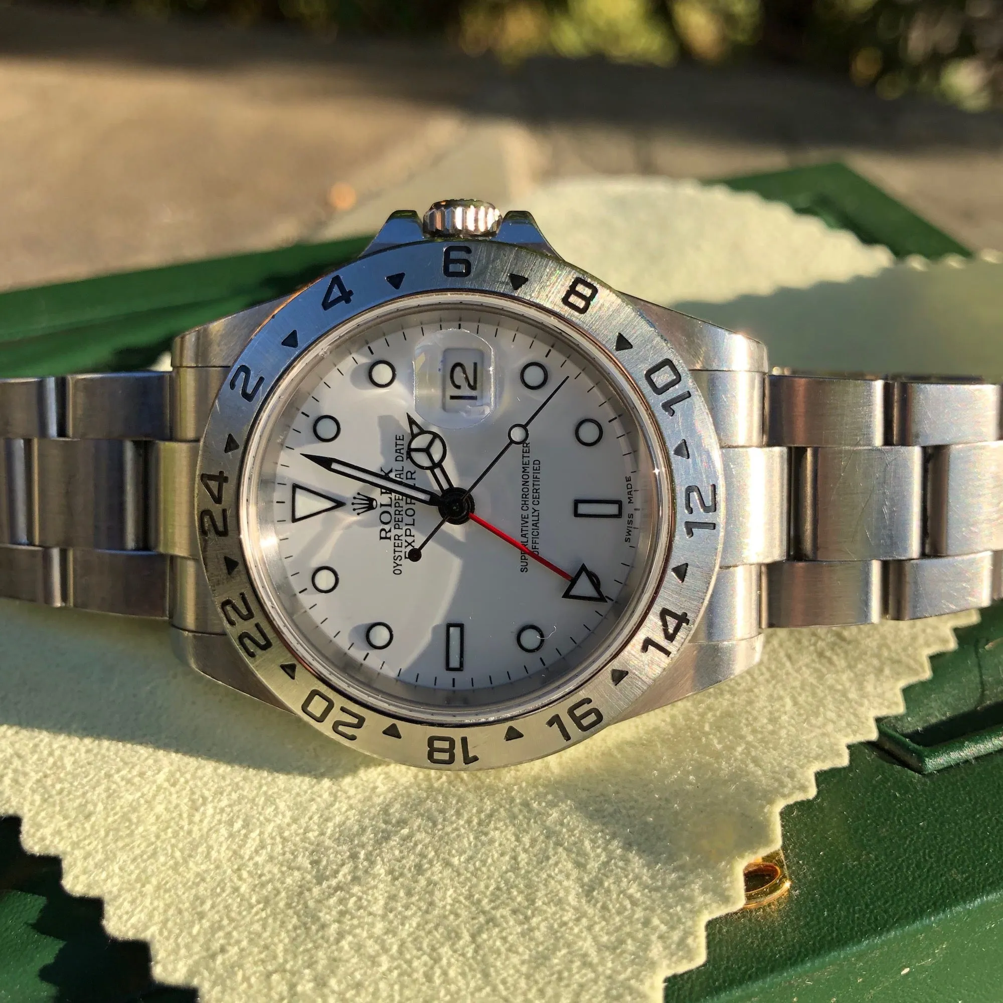 Rolex Explorer II 16570 White Stainless Steel GMT Oyster D Serial Wristwatch Circa 2005