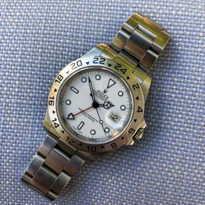 Rolex Explorer II 16570 White Stainless Steel GMT Oyster D Serial Wristwatch Circa 2005