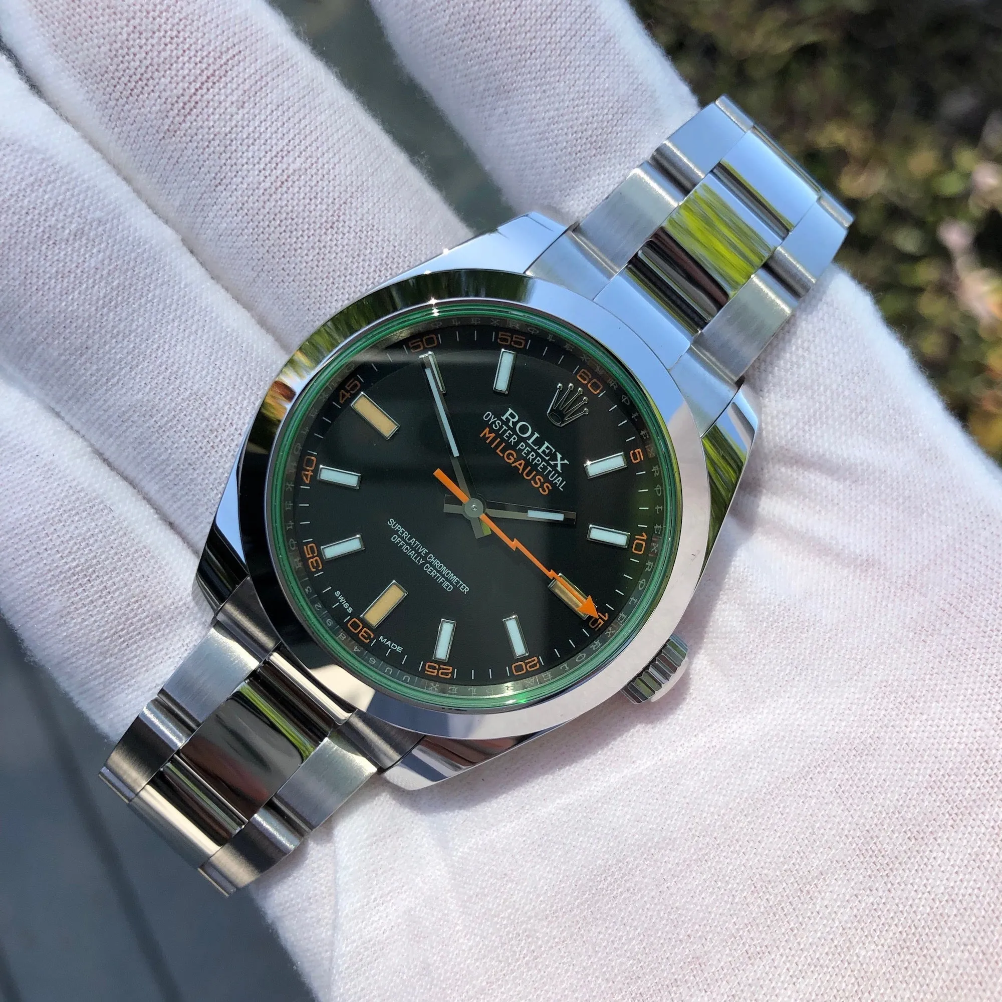 Rolex Milgauss Green 116400GV Stainless Steel Wristwatch Box Papers Circa 2019
