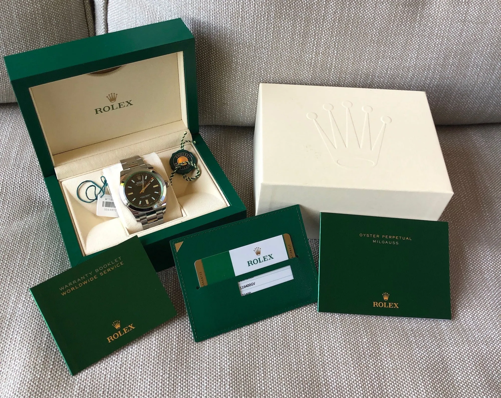 Rolex Milgauss Green 116400GV Stainless Steel Wristwatch Box Papers Circa 2019