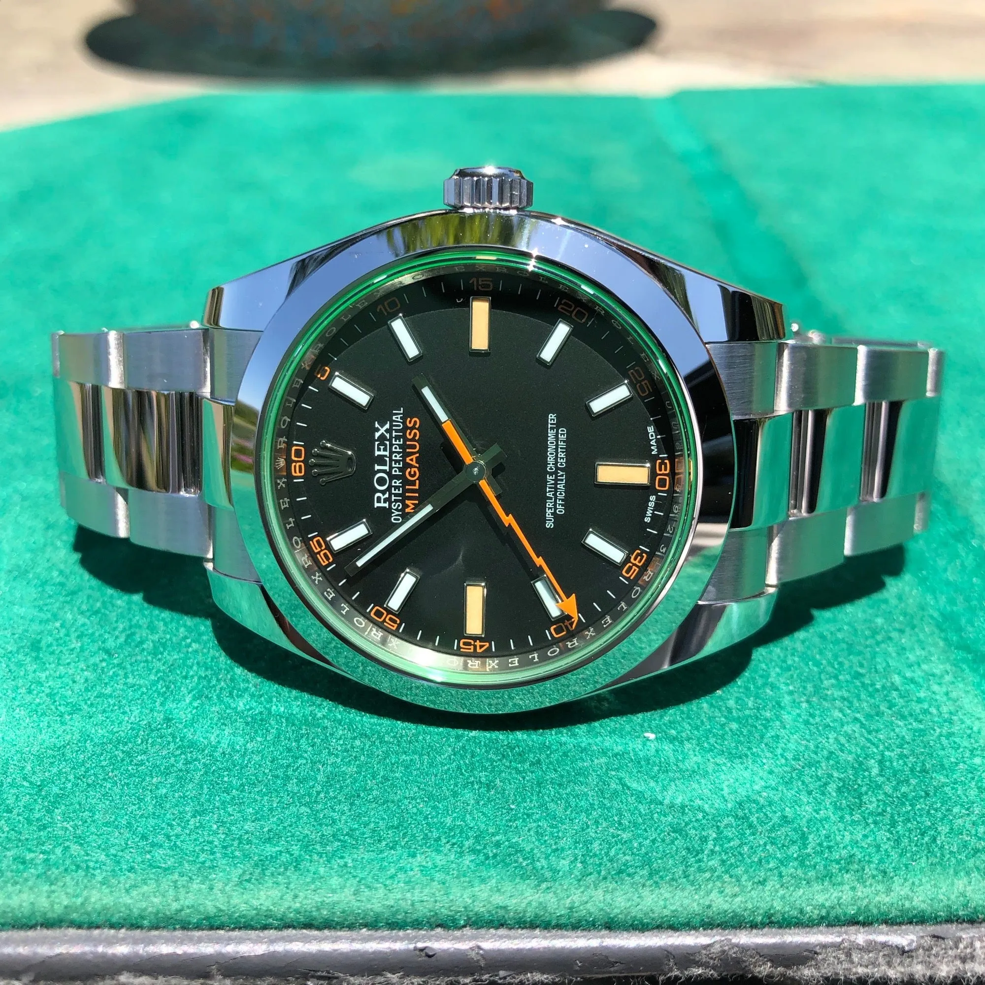 Rolex Milgauss Green 116400GV Stainless Steel Wristwatch Box Papers Circa 2019
