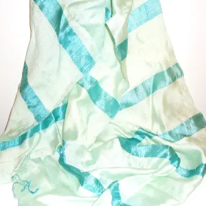 Silk and Cotton Scarf with Stripes - Seafoam