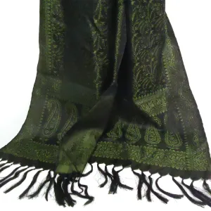 Silk Brocade Scarf - Olive / Black