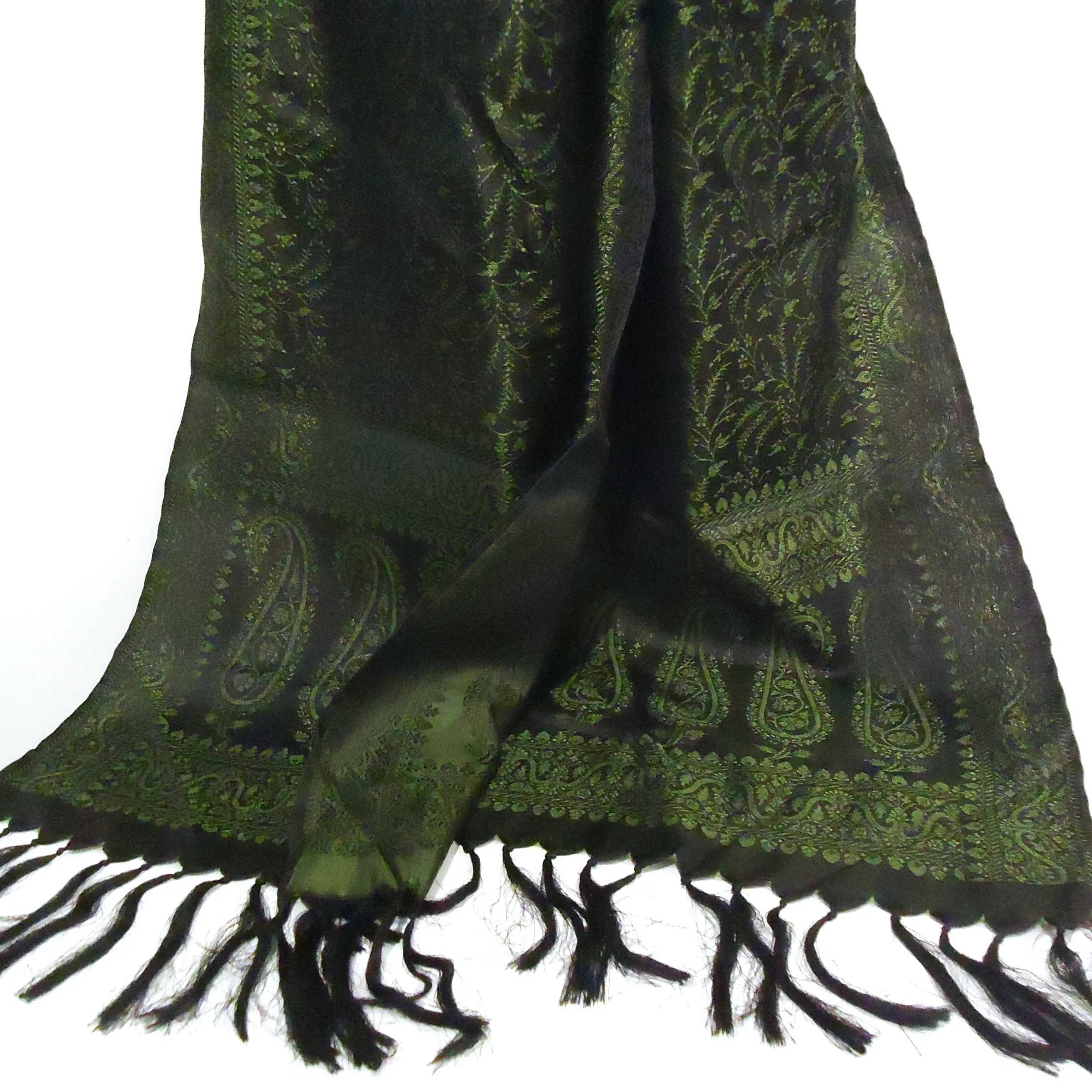 Silk Brocade Scarf - Olive / Black