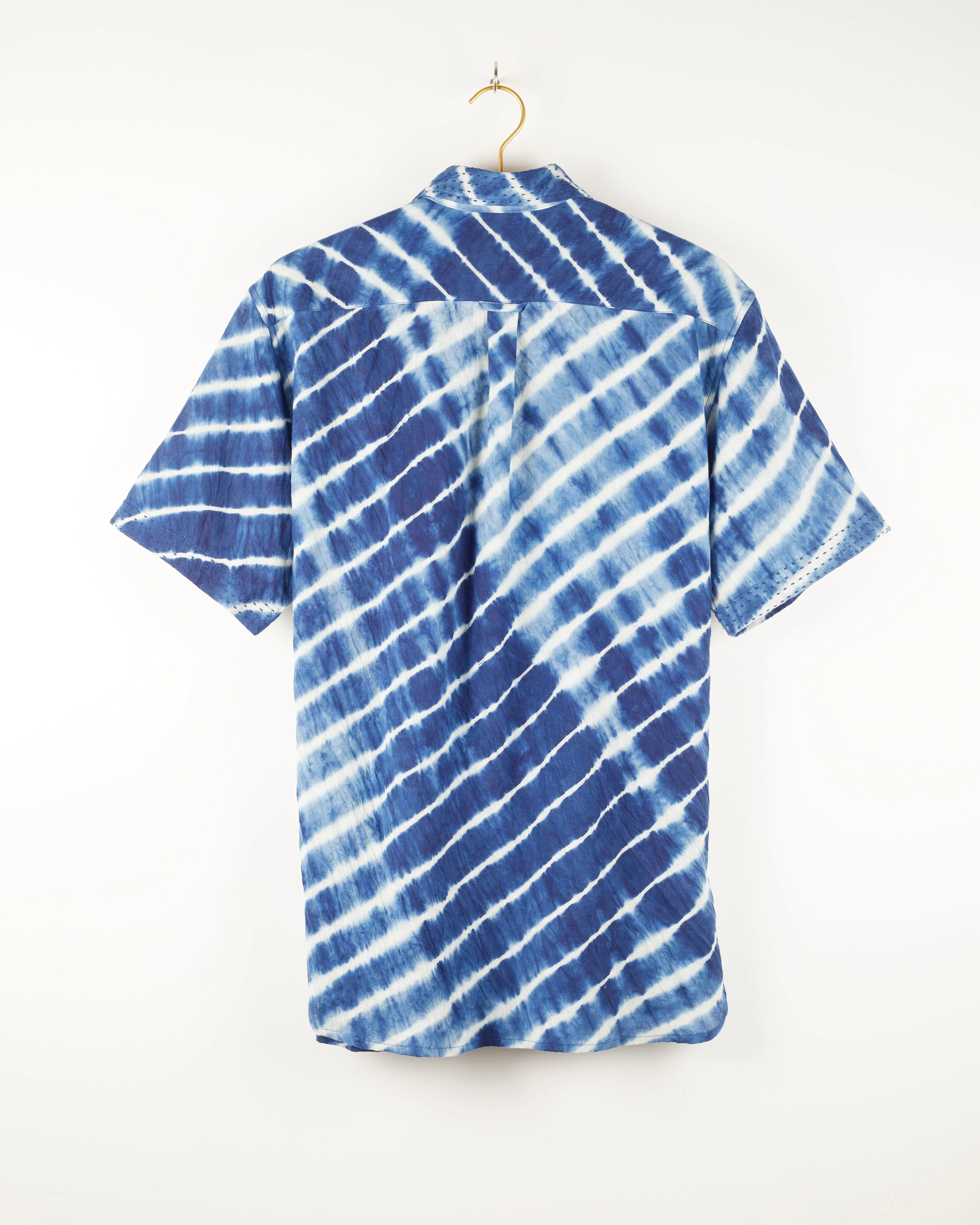 S/S Kabir Shirt in Diagonal Shibori Indigo