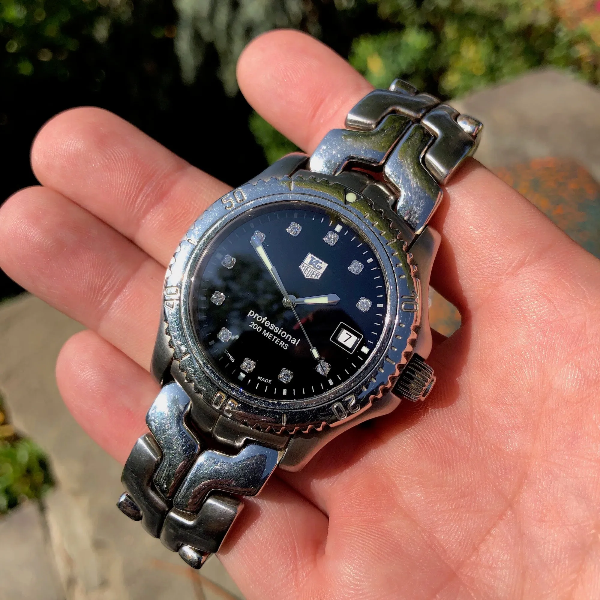 Tag Heuer WT1115 Mens Professional 200M Black Diamond Dial Stainless Steel Quartz Wristwatch