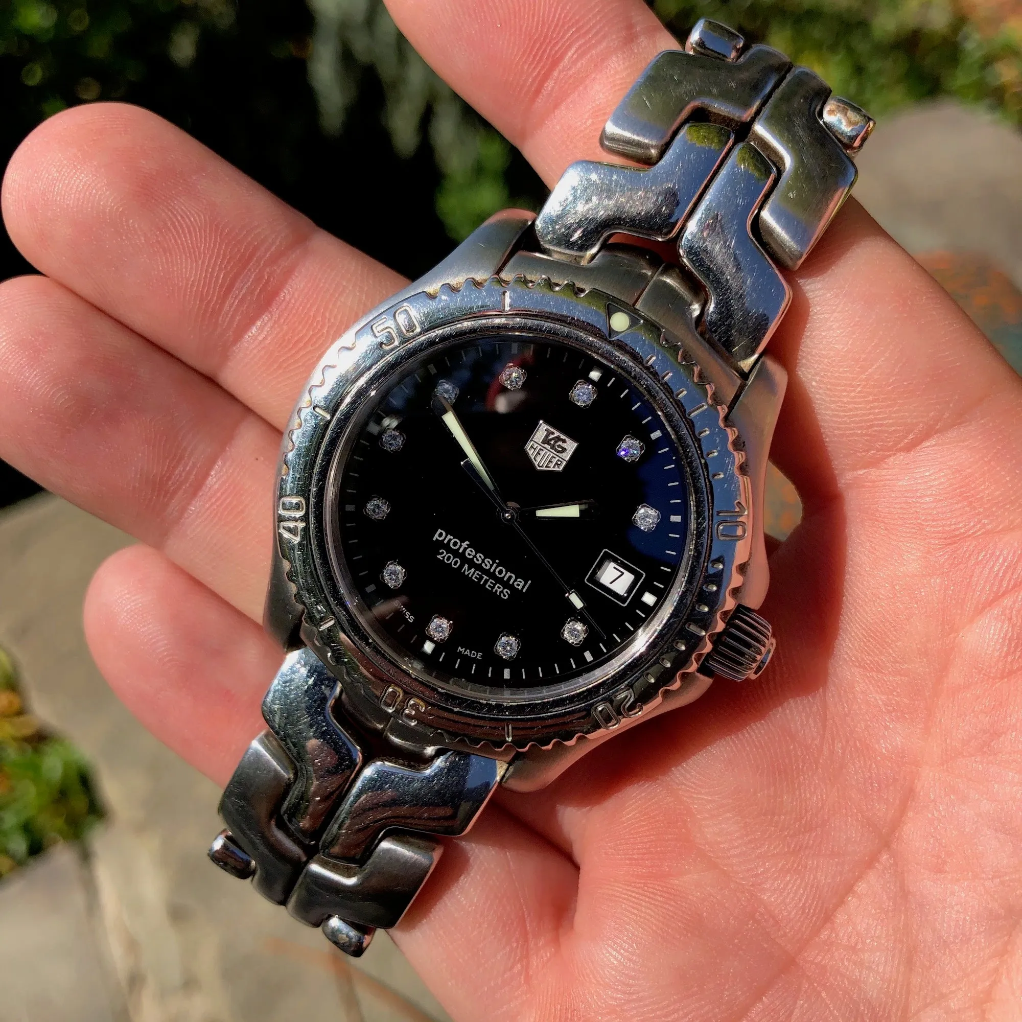 Tag Heuer WT1115 Mens Professional 200M Black Diamond Dial Stainless Steel Quartz Wristwatch