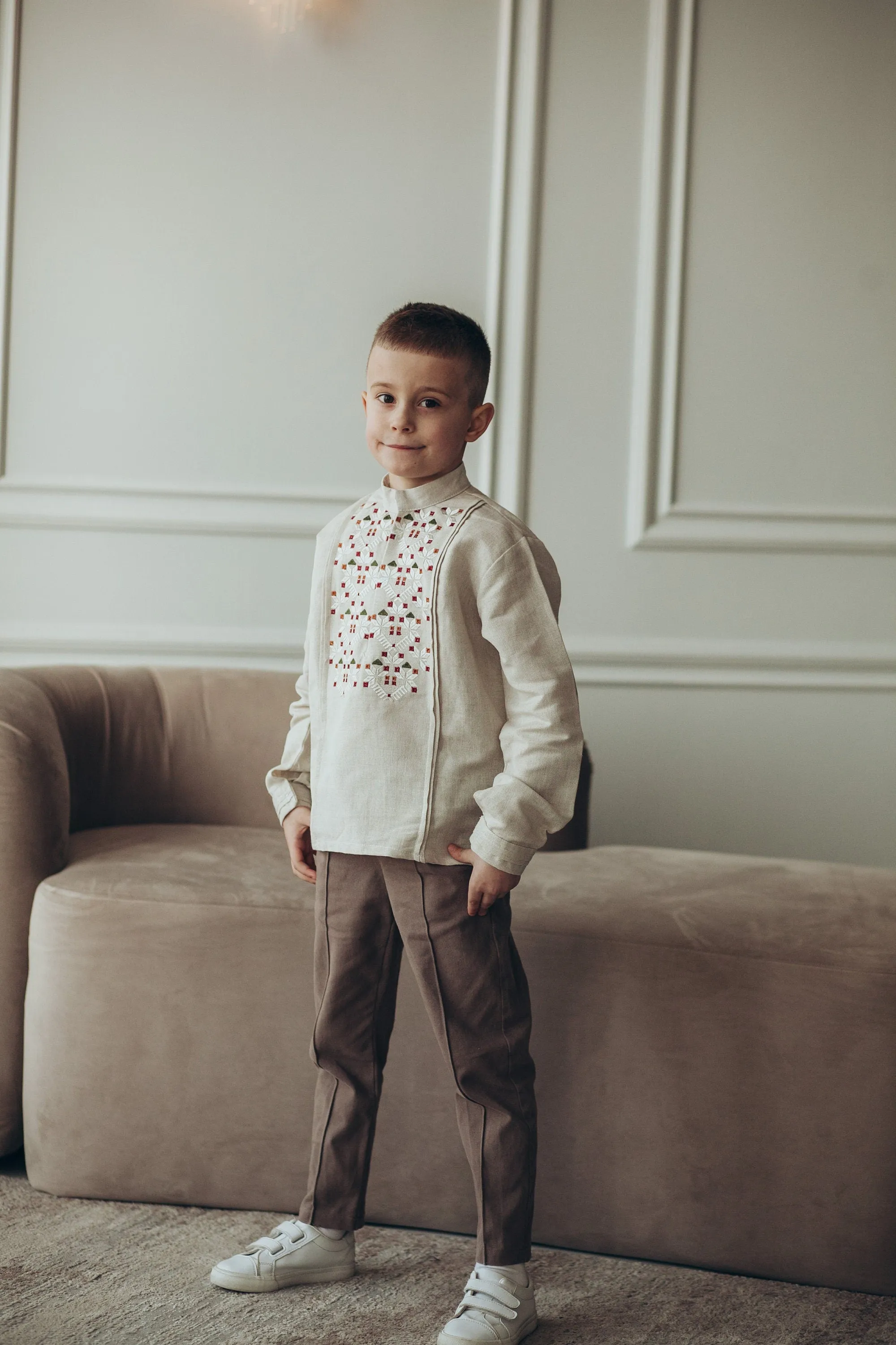 Ukrainian Linen Vyshyvanka Shirt for Boys – Embroidered Baby Boy Shirt with Long Sleeves | Traditional Ukrainian Outfit