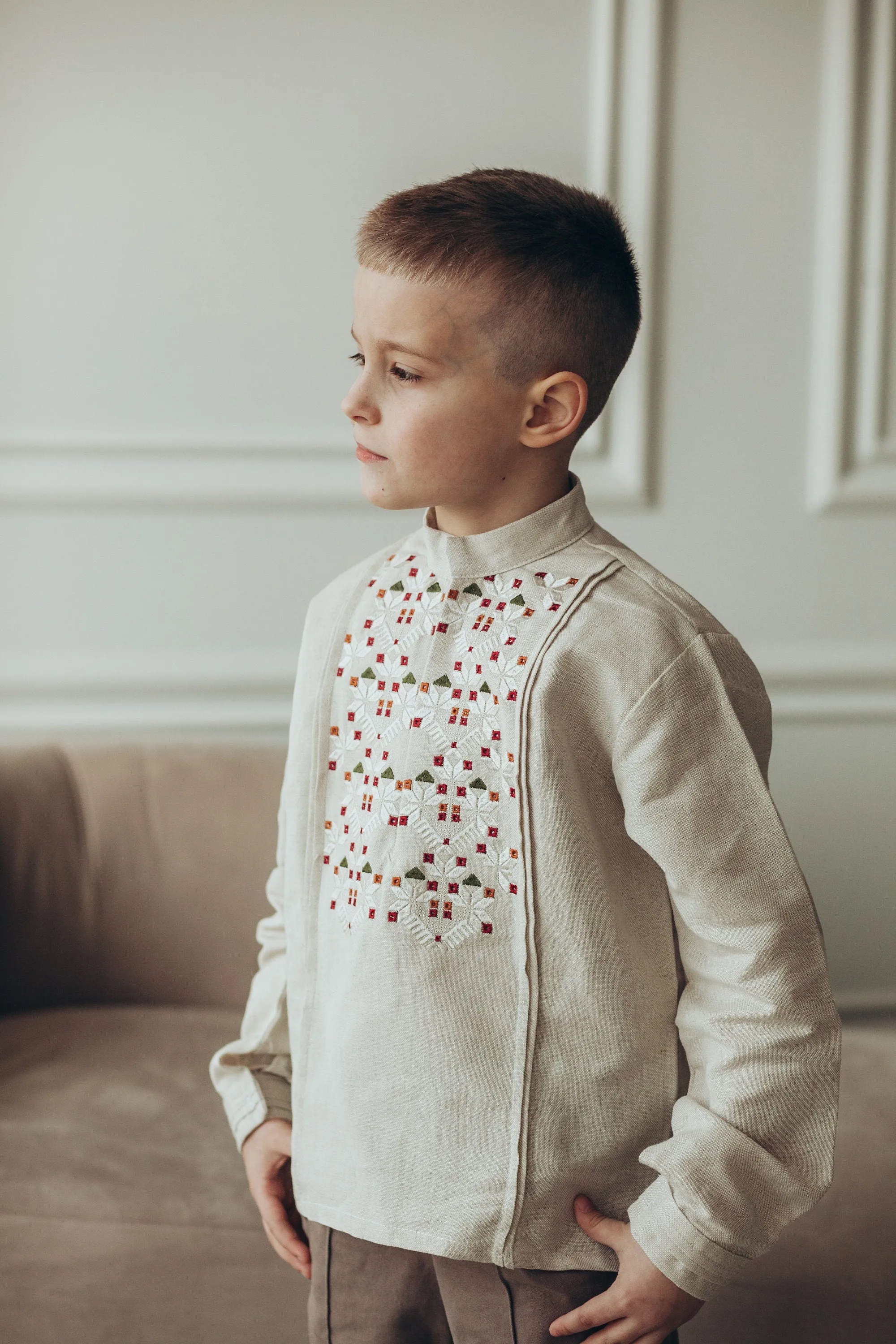 Ukrainian Linen Vyshyvanka Shirt for Boys – Embroidered Baby Boy Shirt with Long Sleeves | Traditional Ukrainian Outfit