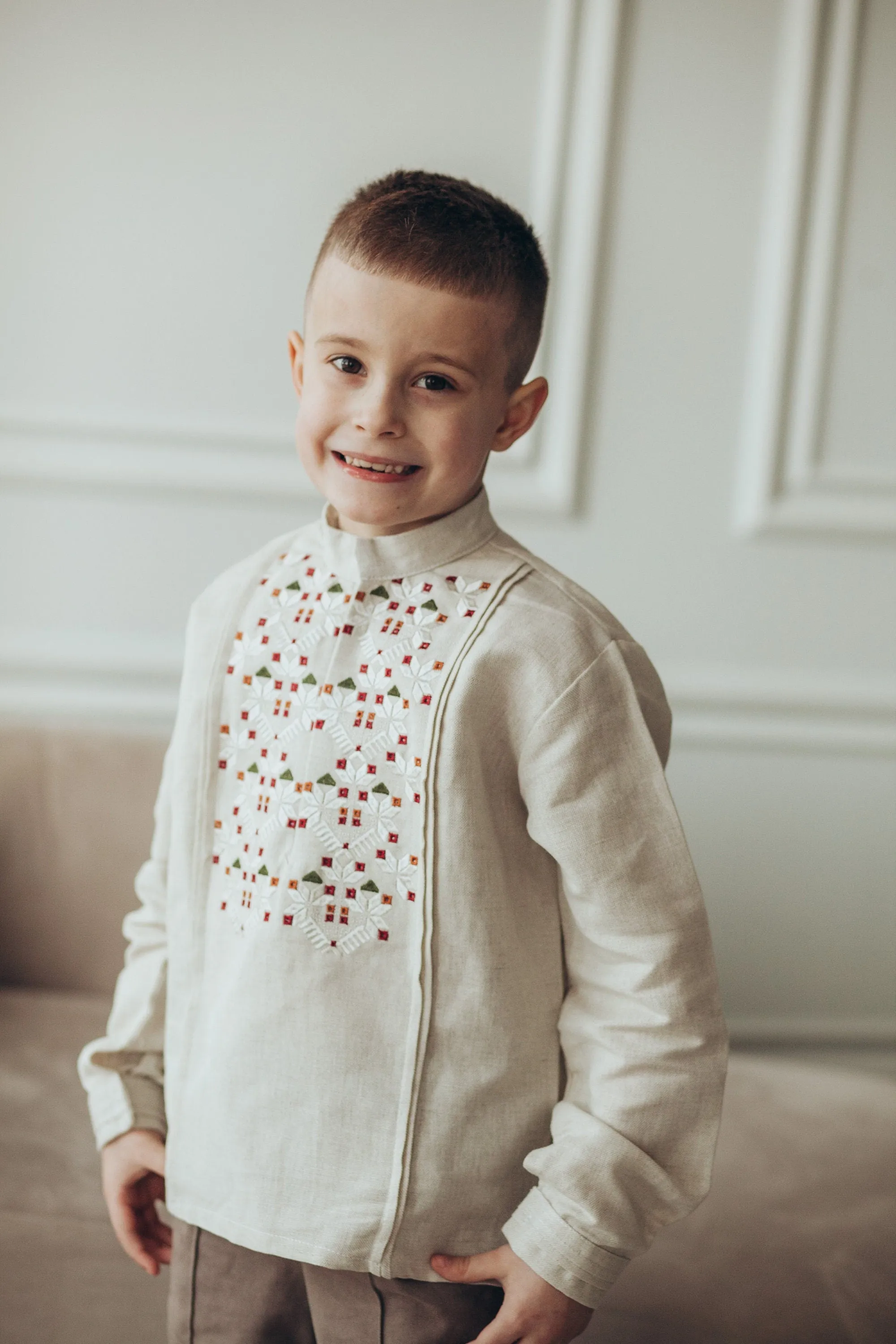 Ukrainian Linen Vyshyvanka Shirt for Boys – Embroidered Baby Boy Shirt with Long Sleeves | Traditional Ukrainian Outfit