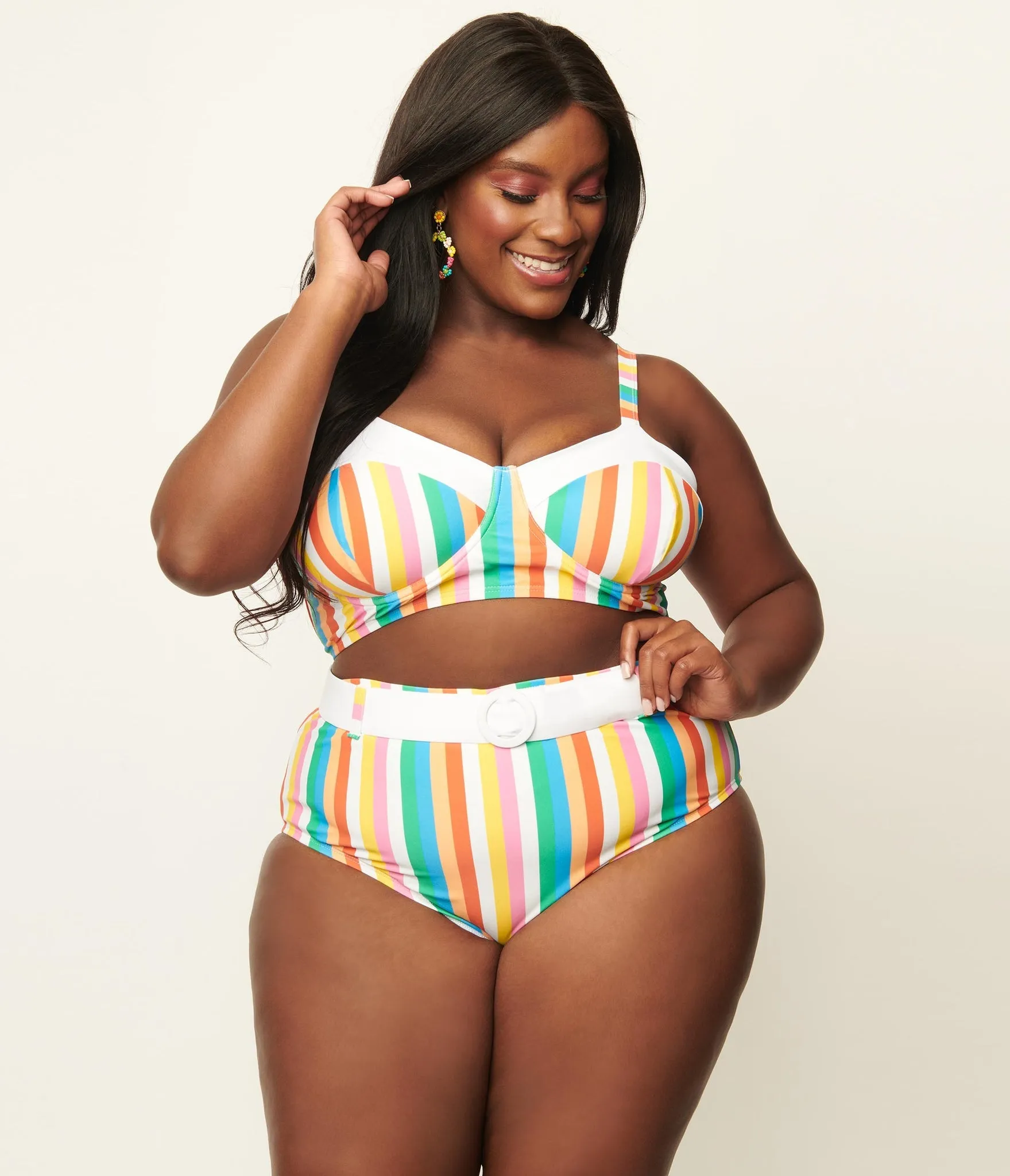 Unique Vintage Redondo Swim Bottom Rainbow Pride Stripes