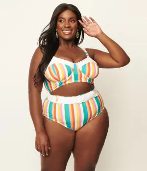 Unique Vintage Redondo Swim Bottom Rainbow Pride Stripes