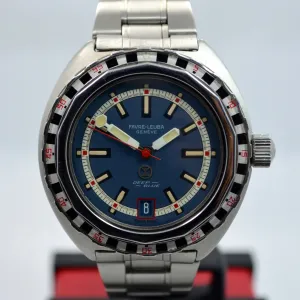 Vintage Favre Leuba Deep Blue 59863 Roulette Stainless Steel Divers Wristwatch