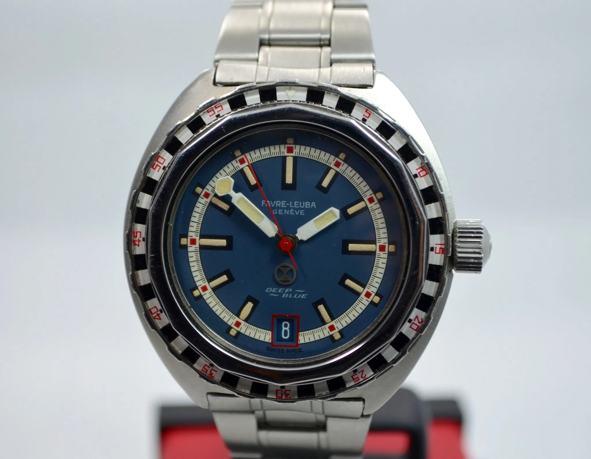 Vintage Favre Leuba Deep Blue 59863 Roulette Stainless Steel Divers Wristwatch