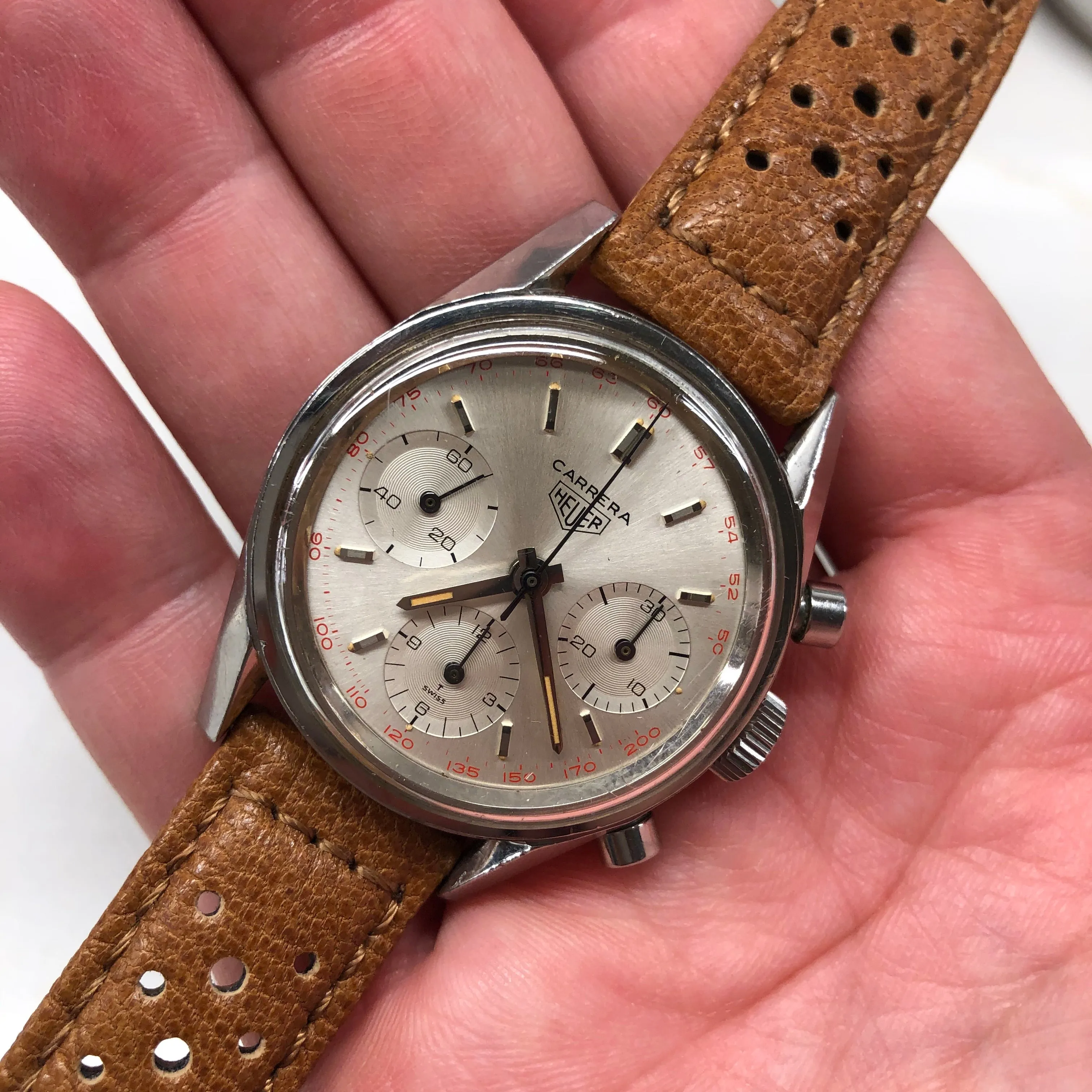 Vintage Heuer Carrera 2447 Stainless Steel Chronograph Valjoux 72 Wristwatch