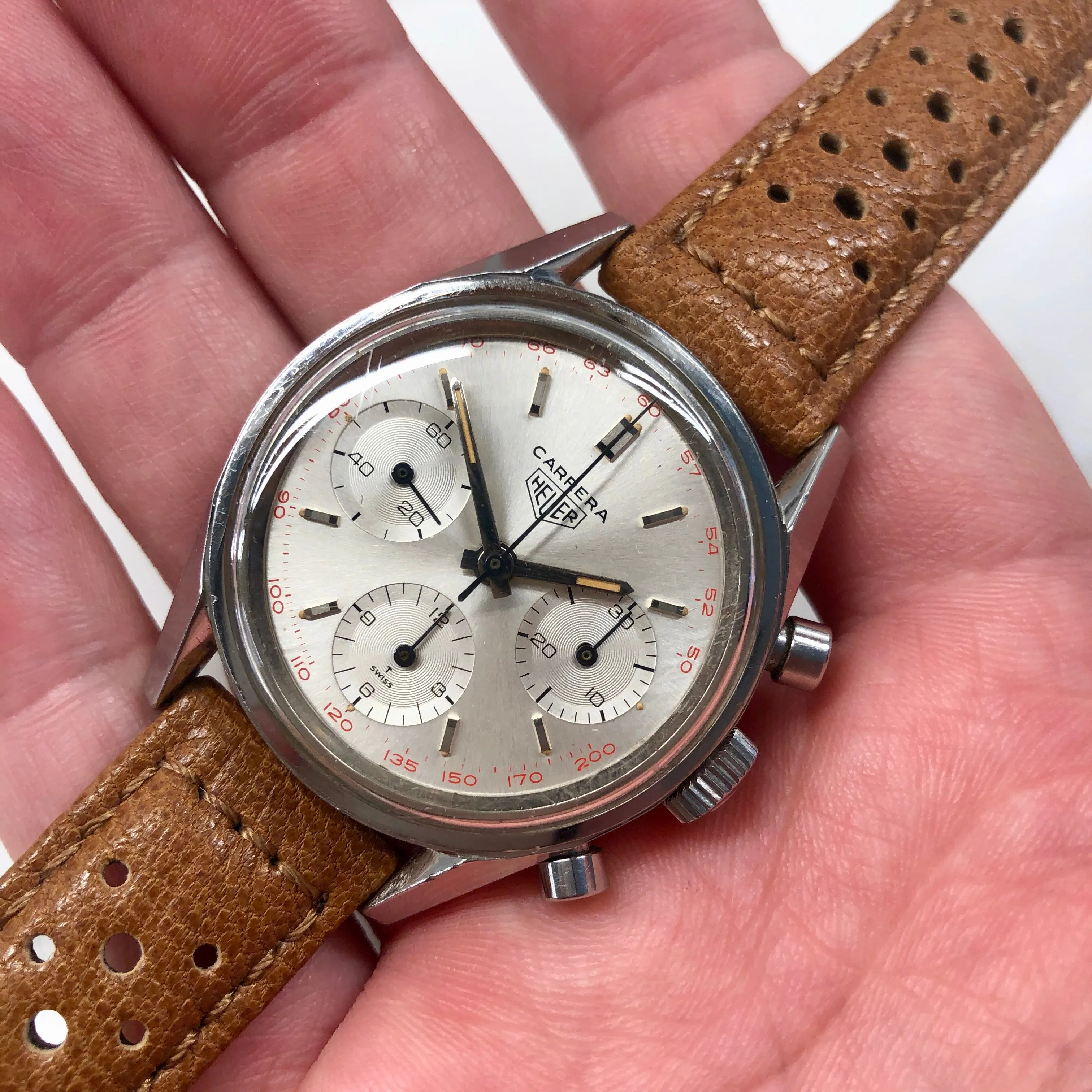 Vintage Heuer Carrera 2447 Stainless Steel Chronograph Valjoux 72 Wristwatch