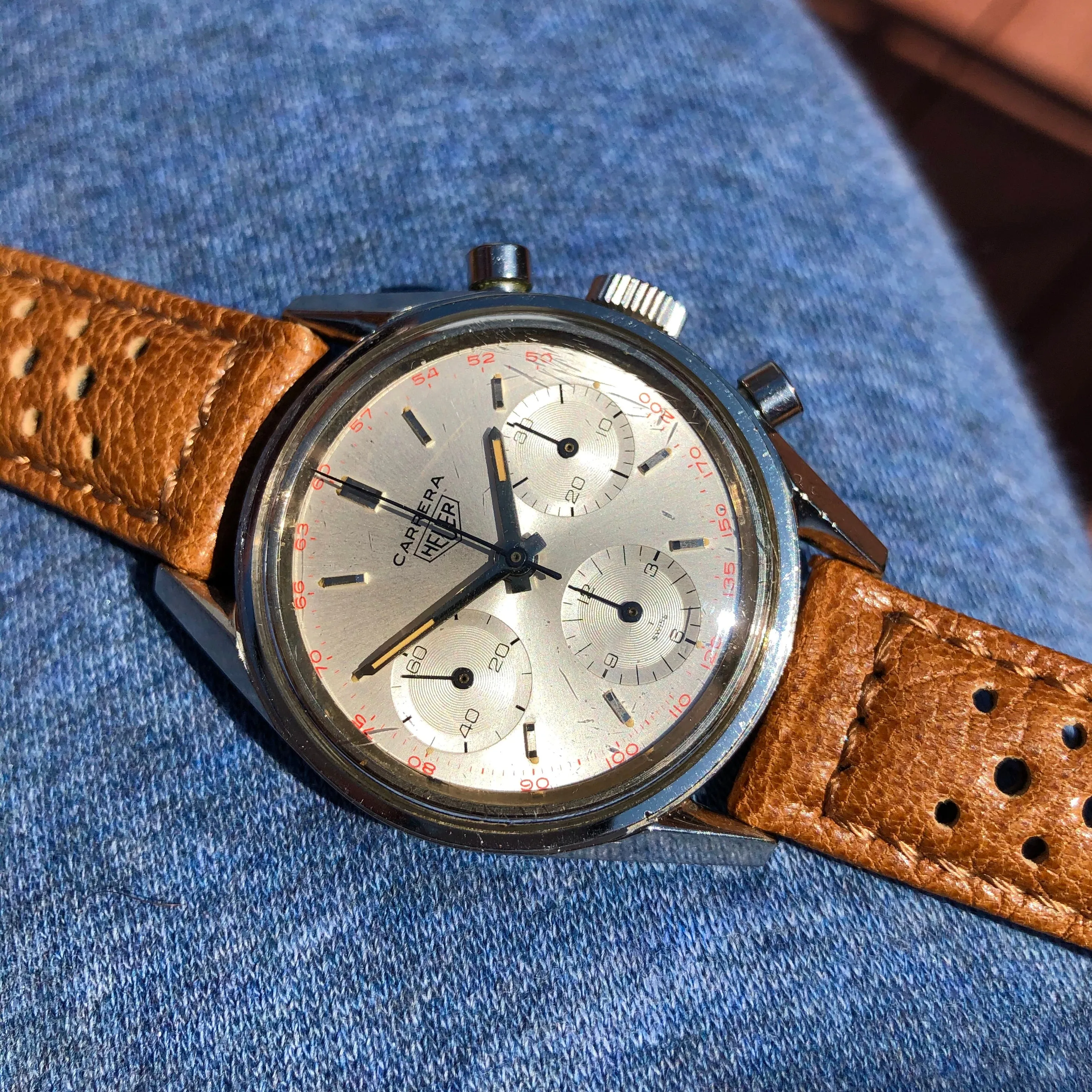 Vintage Heuer Carrera 2447 Stainless Steel Chronograph Valjoux 72 Wristwatch