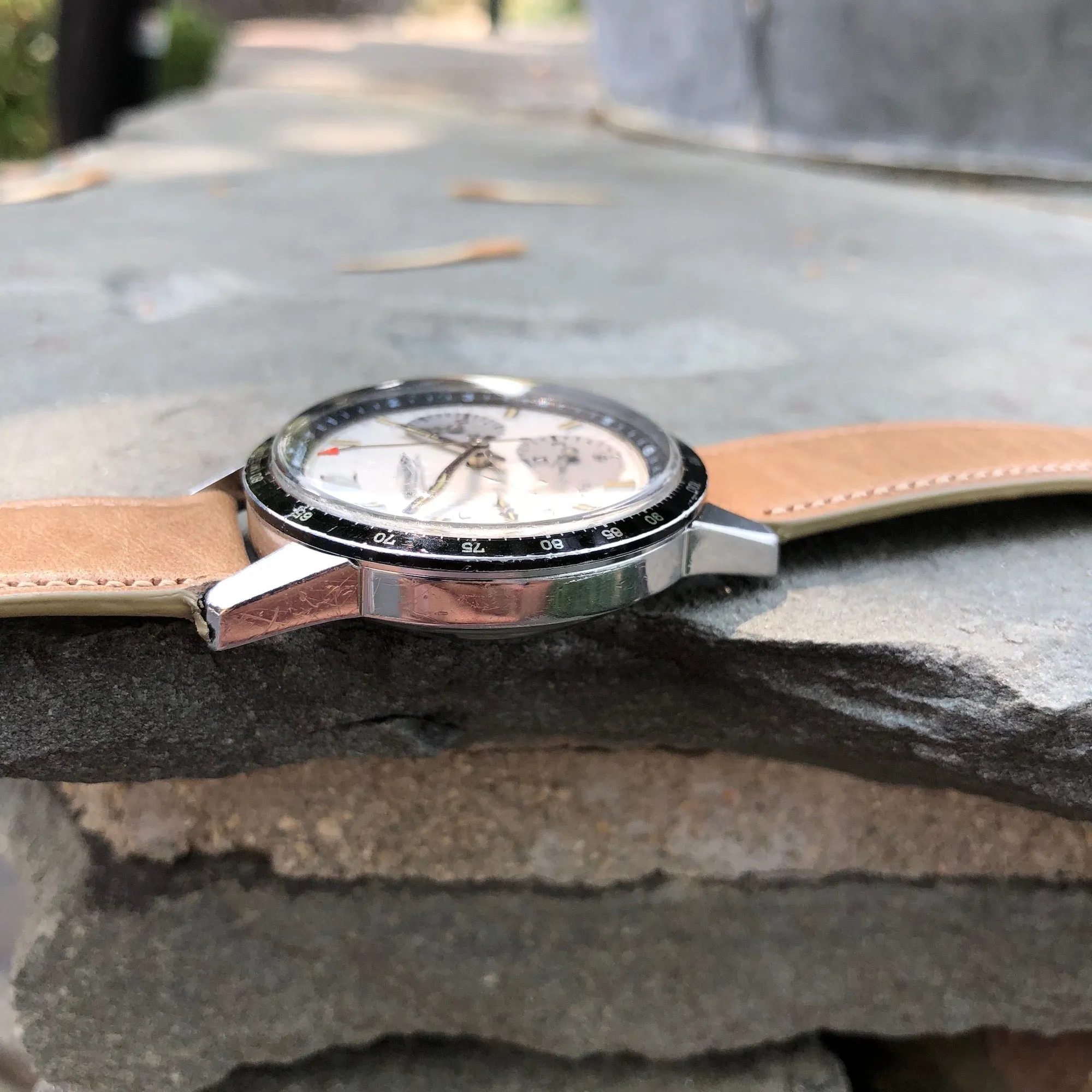 Vintage Wyler Incaflex 1502 Lifeguard Steel Valjoux 72 Chronograph Manual Wristwatch