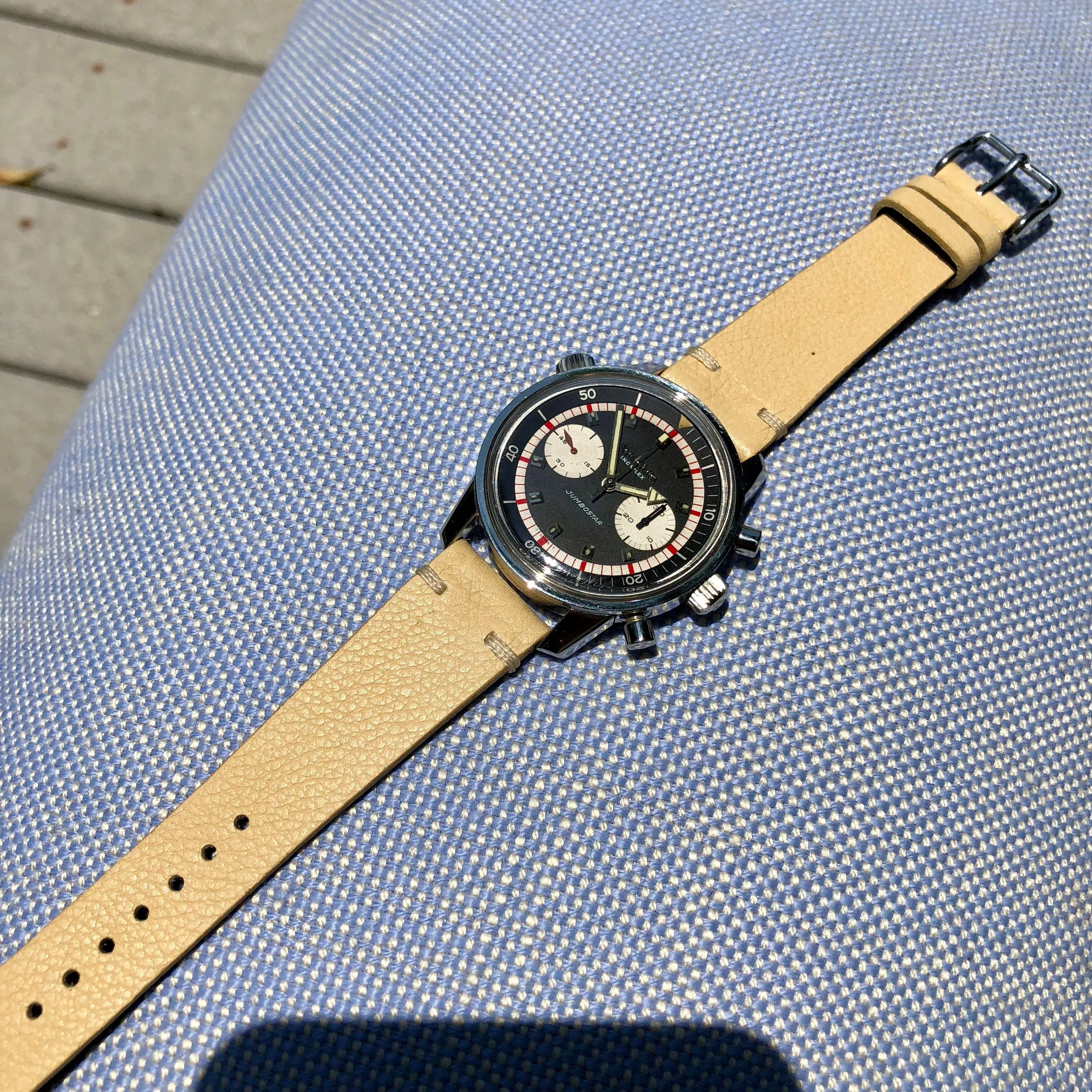Vintage Wyler Vetta Jumbostar 1502/6 Lifeguard Incaflex Valjoux 23 Chronograph Wristwatch