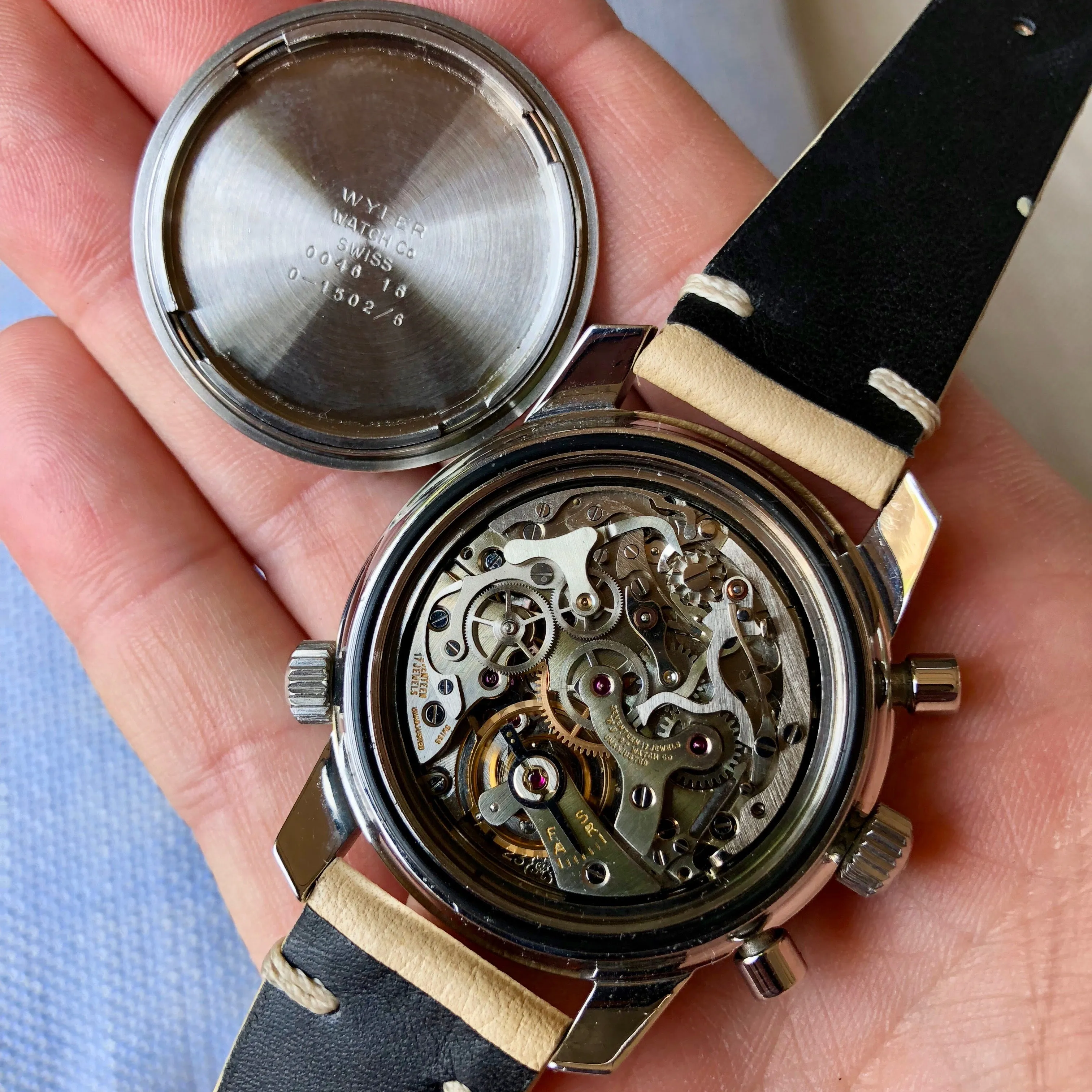 Vintage Wyler Vetta Jumbostar 1502/6 Lifeguard Incaflex Valjoux 23 Chronograph Wristwatch