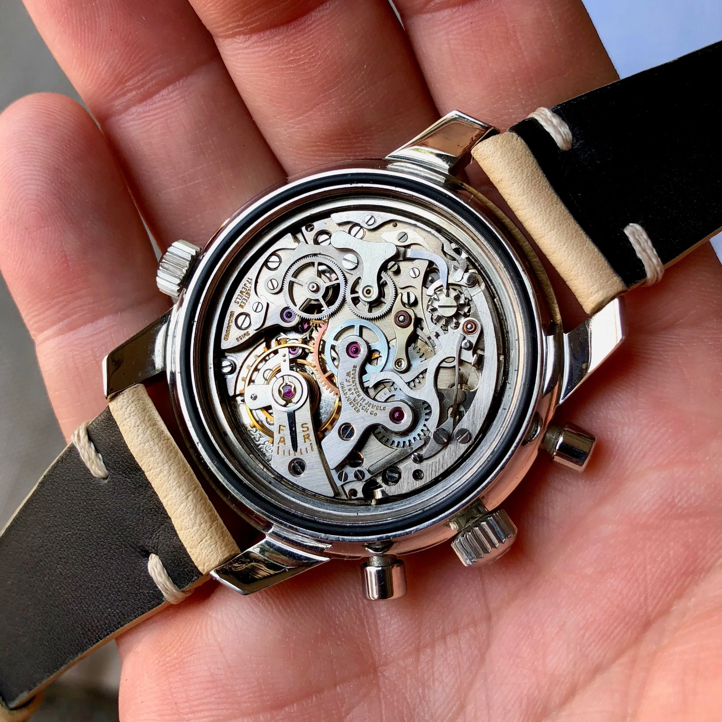 Vintage Wyler Vetta Jumbostar 1502/6 Lifeguard Incaflex Valjoux 23 Chronograph Wristwatch