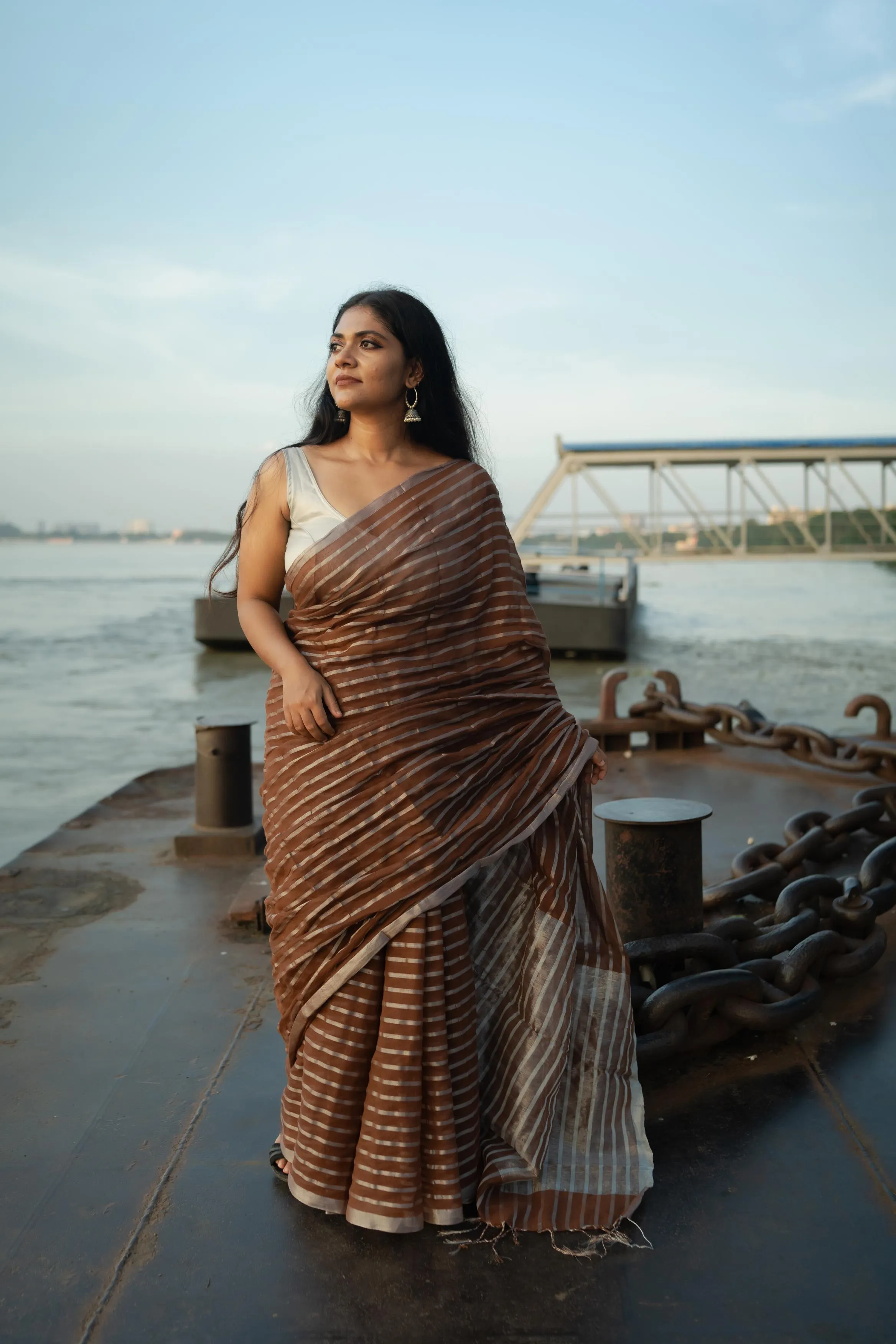 Weaves of Bengal  - Sitara - Amber zari cotton saree