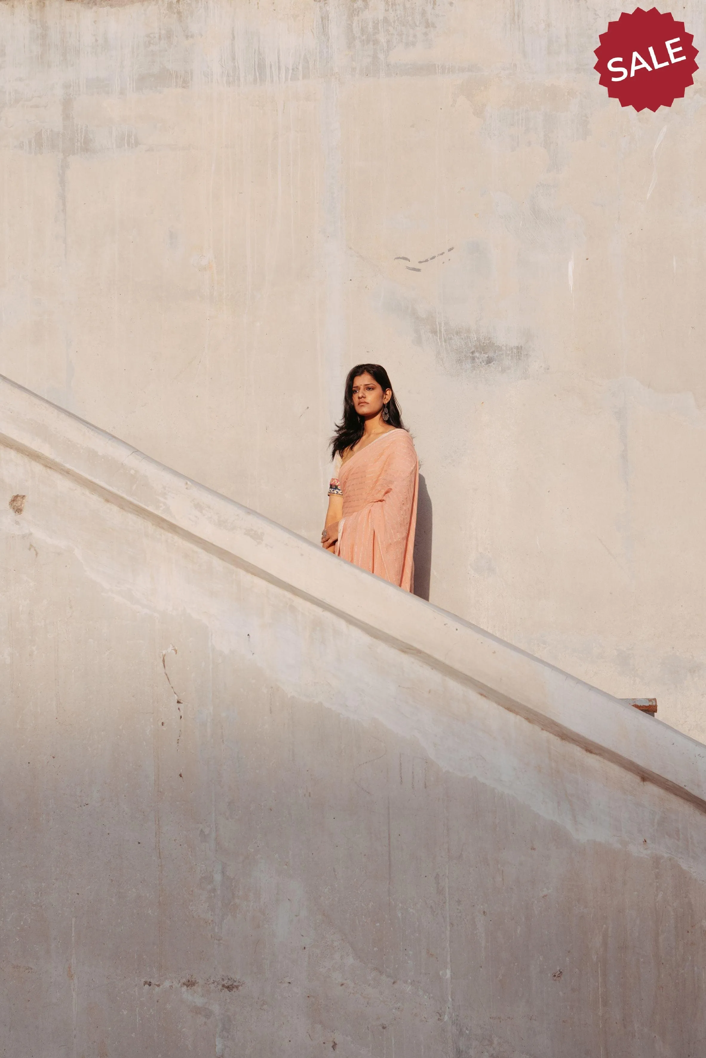 Weaves of Bengal - Sitara - Peach zari cotton saree
