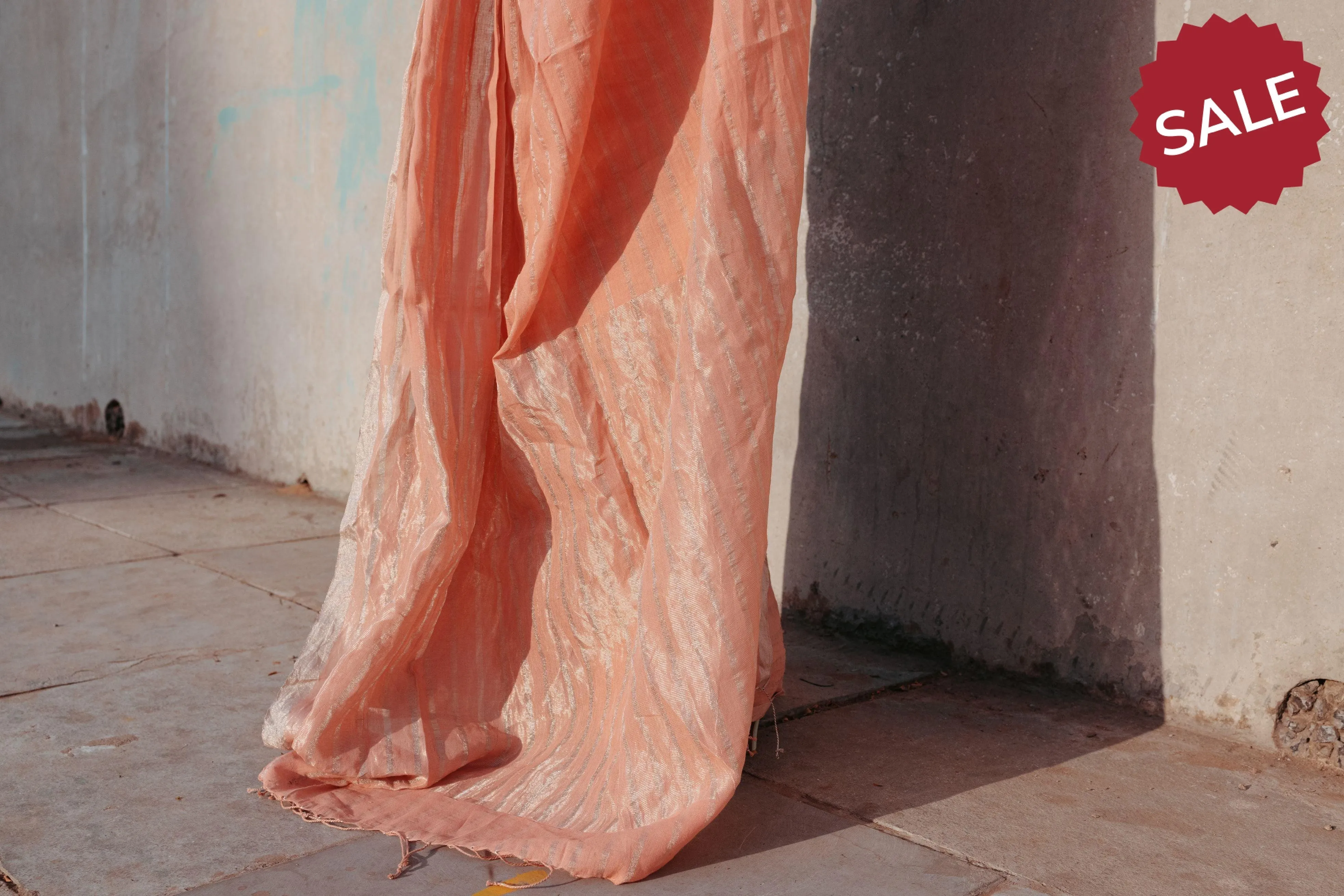Weaves of Bengal - Sitara - Peach zari cotton saree