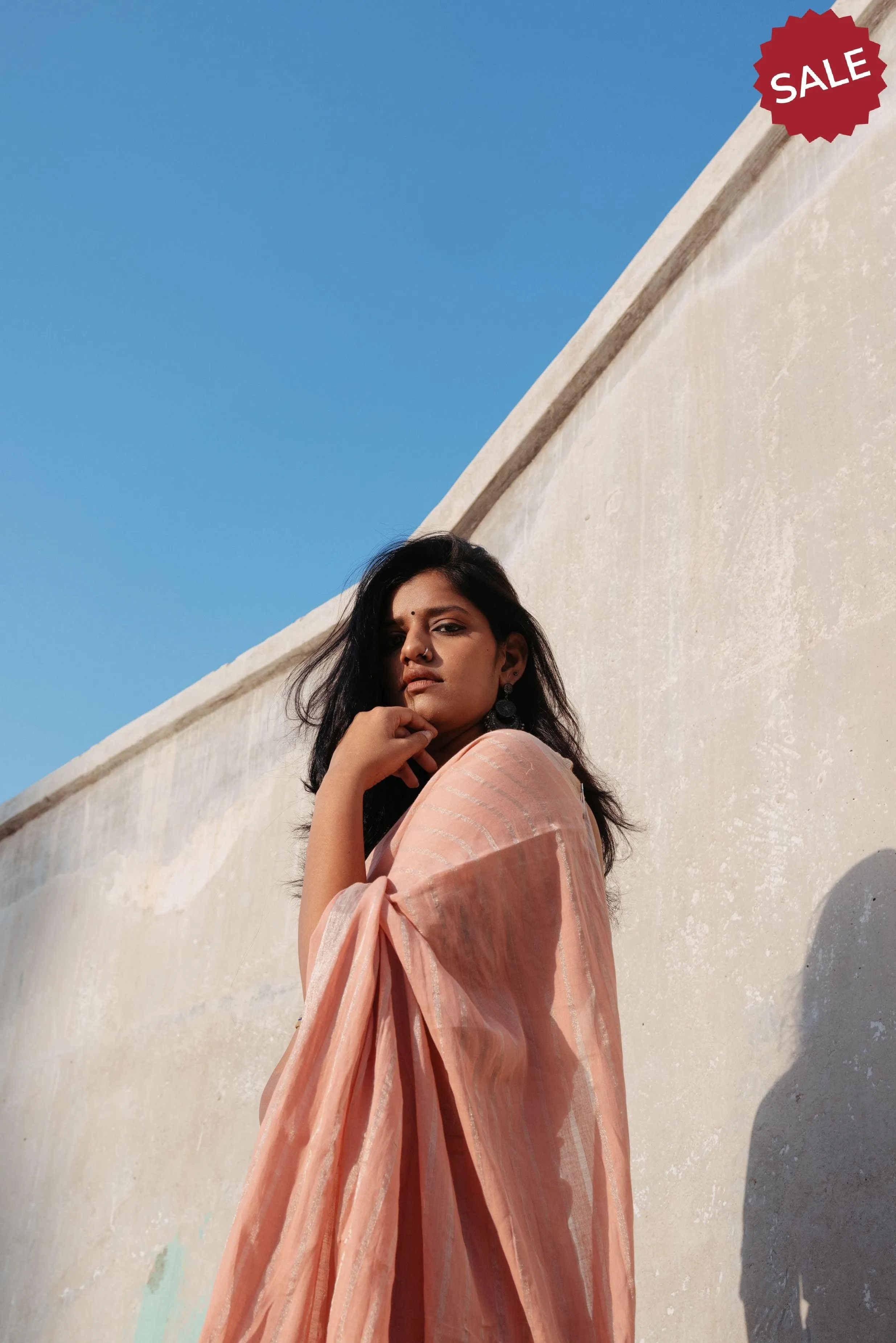 Weaves of Bengal - Sitara - Peach zari cotton saree