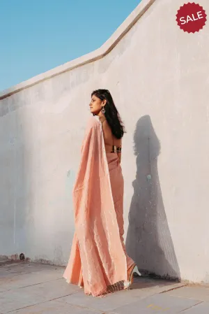 Weaves of Bengal - Sitara - Peach zari cotton saree