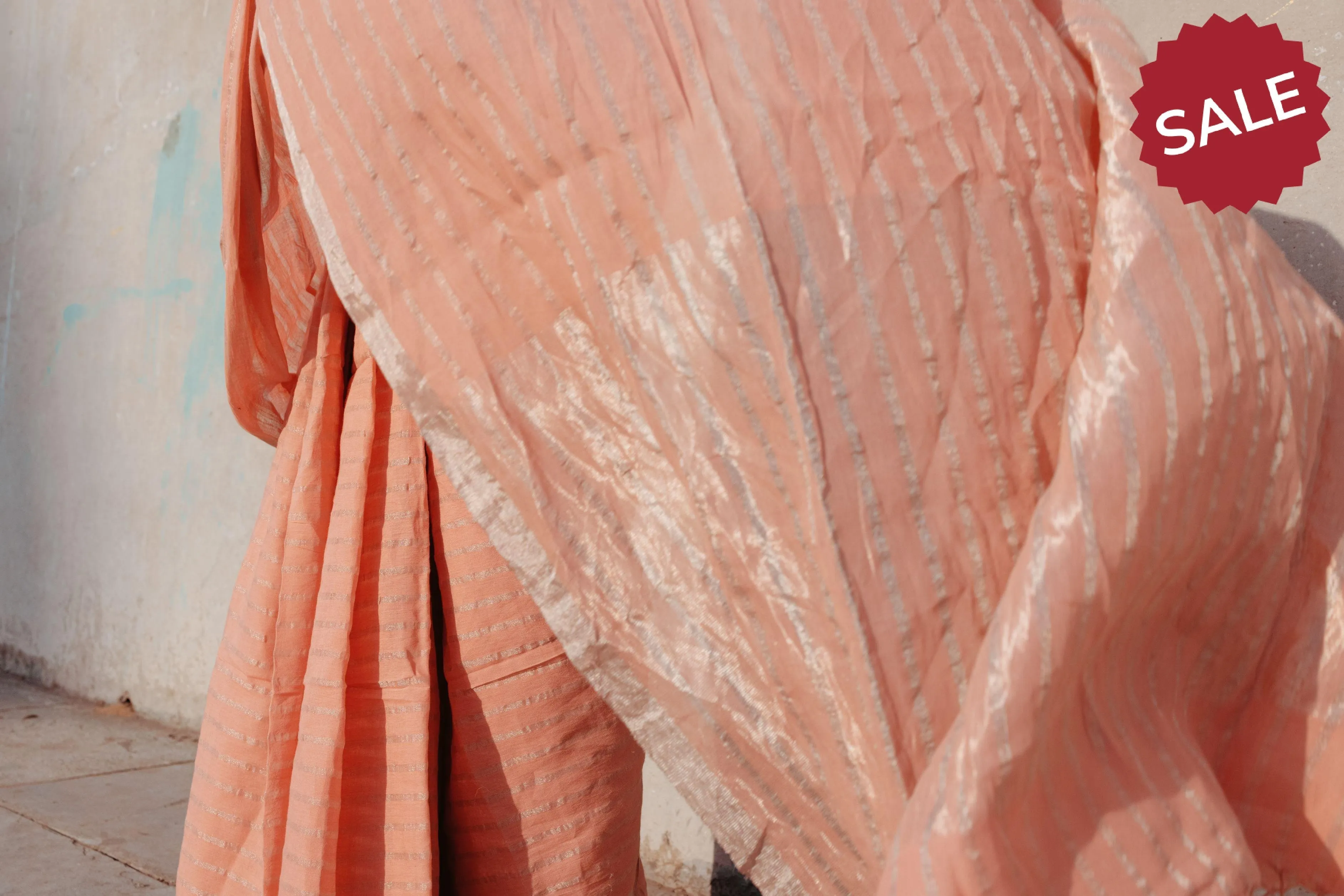 Weaves of Bengal - Sitara - Peach zari cotton saree