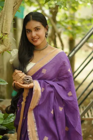 Weaves of Bengal - Sitara - Purple handloom cotton saree with zari border
