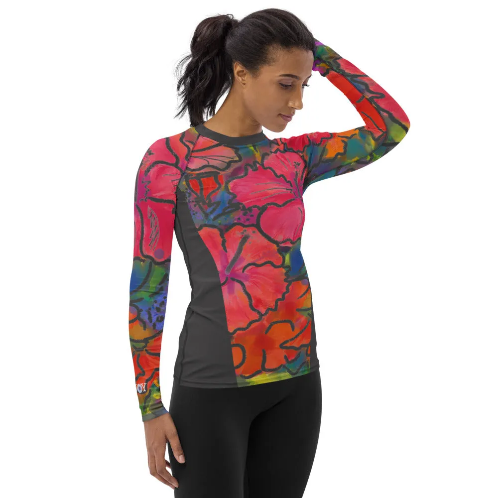 Women's Rash Guard Tropical Flowers Hibiscus Pattern - Bold & Beautiful