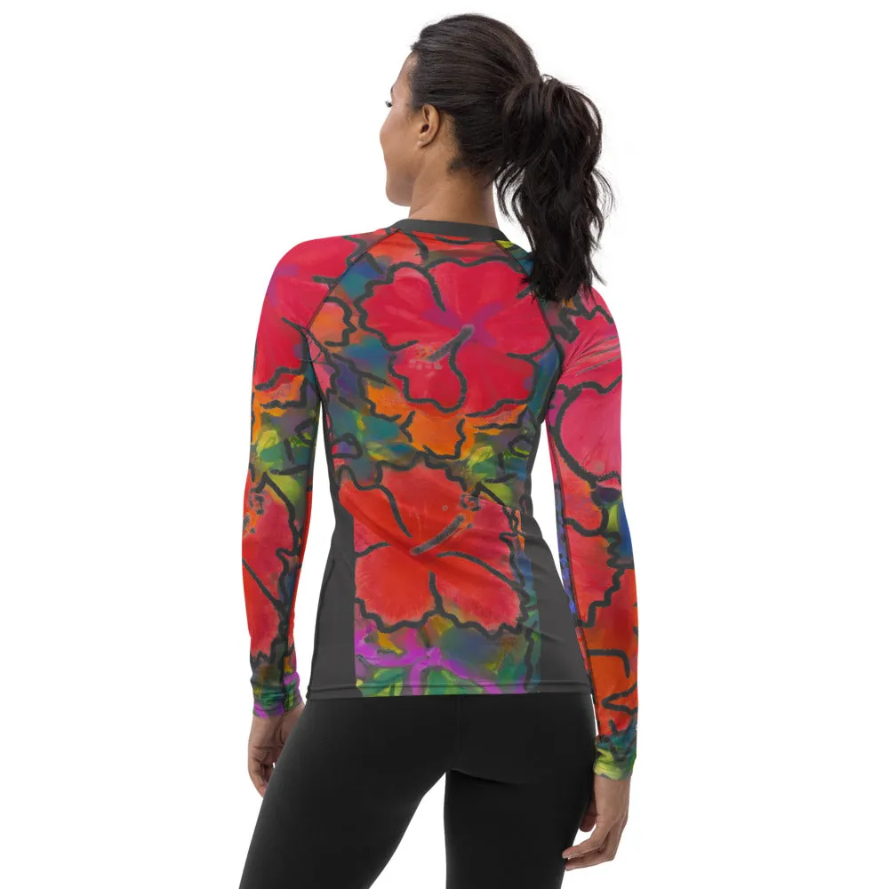 Women's Rash Guard Tropical Flowers Hibiscus Pattern - Bold & Beautiful