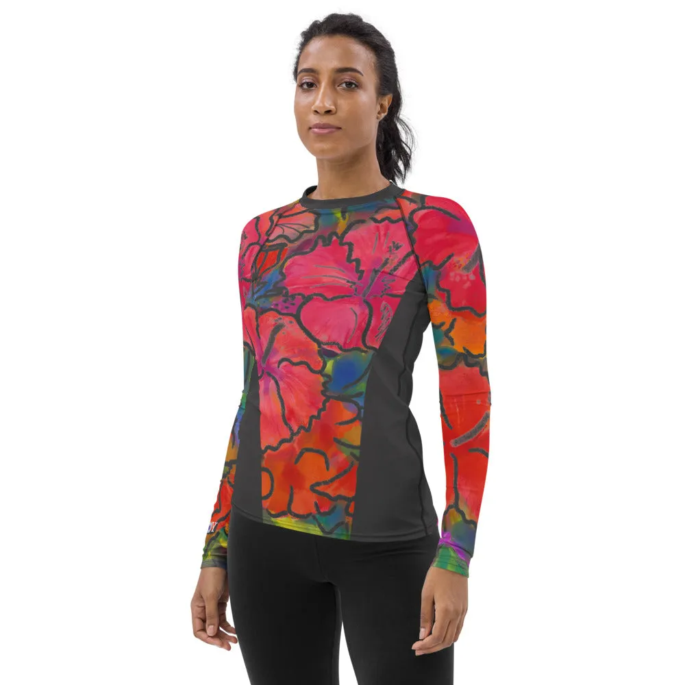Women's Rash Guard Tropical Flowers Hibiscus Pattern - Bold & Beautiful
