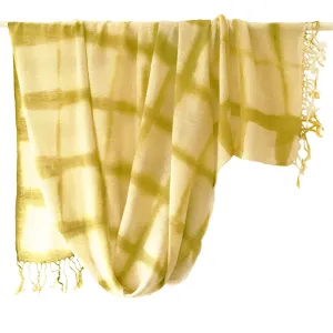 WomenWeave Organic Handspun  Cotton Shawl - Dip Dye Checks - Green Apple